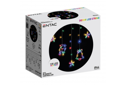Entac Christmas Curtain Light IP44 Multicolor 135 LED 12 Strings of Bells and Deers + 8F Timer 3x0,7m with IR Remote