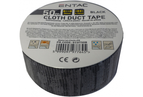 Szövet erősítésű szalag 0.18x50mm Fekete 50m