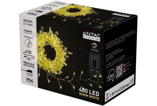 Weihnachten IP44 400 LED Cluster Golddraht WW 6,7mm