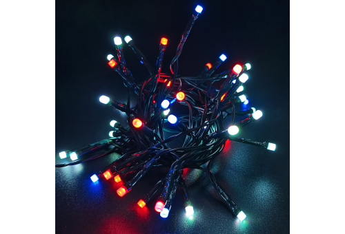 Entac Karácsonyi IP44 50 LED Füzér RGB 5,4m Leszúrható Napelemes Konzollal, IR Távirányítóval