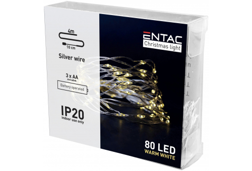 Weihnachts-Innenbeleuchtung, Silberdraht, 80 LED-Lichter, WW 4,1 m (exkl. 3AA)