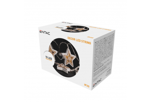 Entac Christmas Indoor Wood Star Light 10LED WW 1,65m (2AA alkaline battery included)