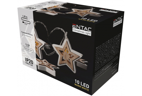 Christmas Indoor Wood Star Light 10LED WW 1,65m (2AA excl.)