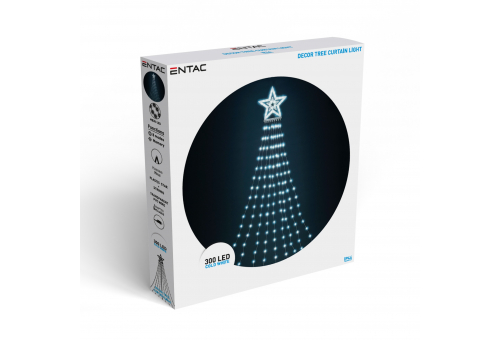 Entac Christmas Tree Curtain Light CW IP44 300 Micro LED 9x2.9m with 8F