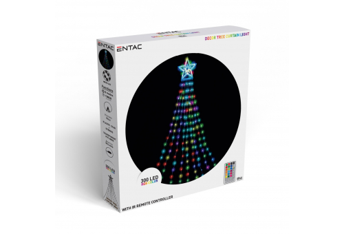 Entac Christmas Tree Curtain Light RGB IP44 300 Micro LED 9x2.9m with 8F with IR remote controller