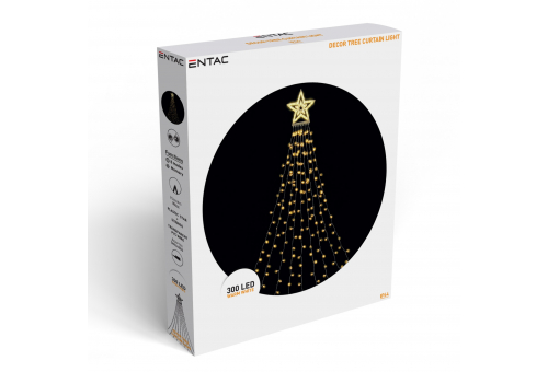 Entac Christmas Tree Curtain Light WW IP44 300 Micro LED 9x2.9m with 8F