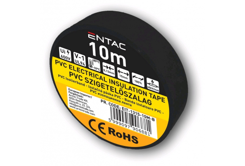 Szigetelőszalag 0.13x15mm Fekete 10m
