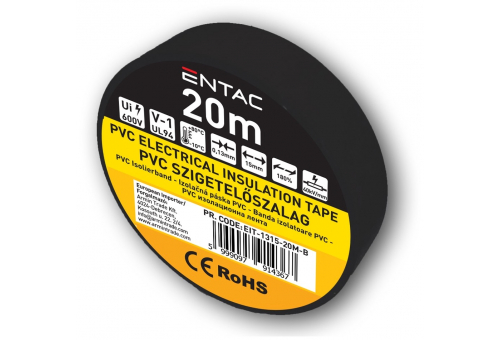 Szigetelőszalag 0.13x15mm Fekete 20m