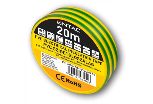 Szigetelőszalag 0.13x15mm Zöld-Sárga 20m