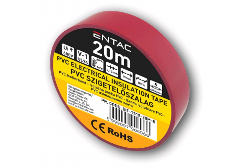 Szigetelőszalag 0.13x15mm Piros 20m