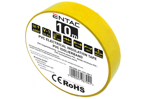 Szigetelőszalag 0.13x19mm Citromsárga 10m