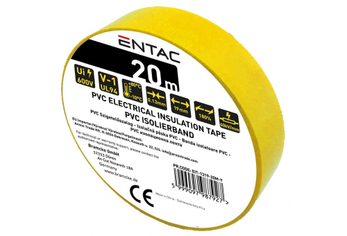 Szigetelőszalag 0.13x19mm Citromsárga 20m