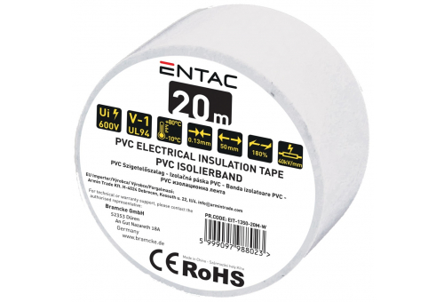 Szigetelőszalag 0.13x50mm Fehér 20m
