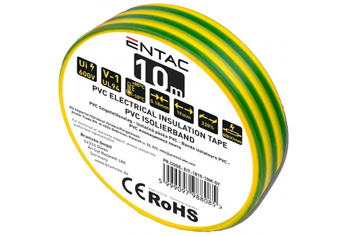 Szigetelőszalag 0.18x19mm Zöld-Sárga 10m
