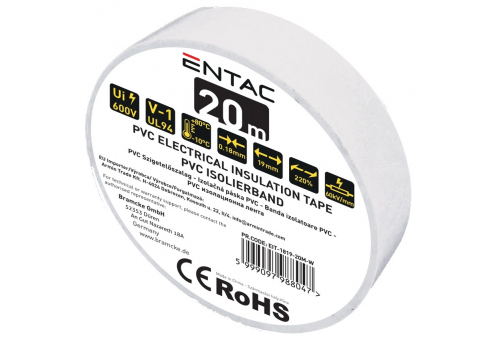 Szigetelőszalag 0.18x19mm Fehér 20m