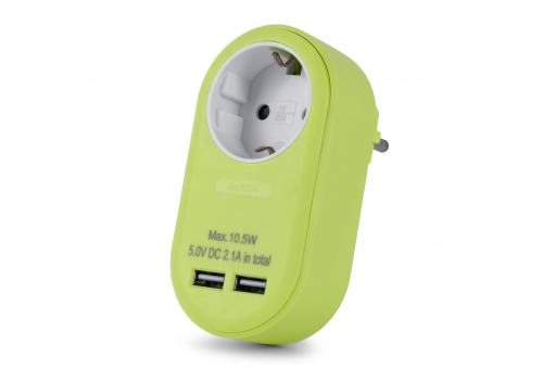 Netzteil 1 Schukosteckdose und 2 USB (insgesamt 2,1 A) Lime
