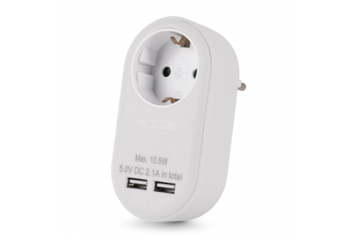 Netzteil 1 Schukosteckdose und 2 USB (insgesamt 2,1 A) Weiß