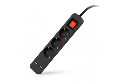 Entac S1 Elosztó 3 Foglalat Kapcsolóval 1,5m 3G1.5 2 USB Fekete