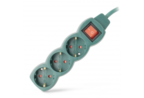 Entac S1 Elosztó 3 Foglalat Kapcsolóval 3m 3G1.5 Zöld