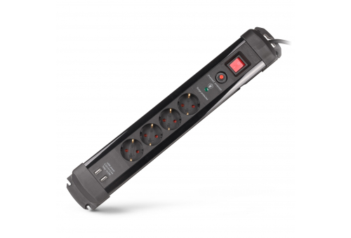 Entac Socket Extension Cord 4 Sockets and 2xUSB-A with Switch 2m 3G1.5 with Surge Protection