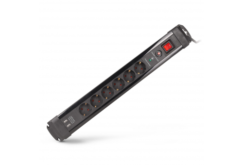 Entac Socket Extension Cord 6 Sockets and 2xUSB-A with Switch 2m 3G1.5 with Surge Protection