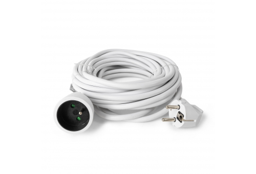 Entac French Type, IP20 Single Socket extension, 3G1.5, 10m, White