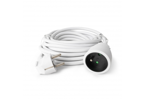 Entac French Type, IP20 Single Socket extension, 3G1.5, 5m, White