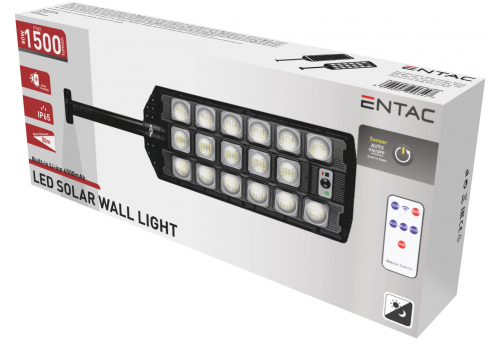 LED-Solar-Straßenlaterne mit Fernbedienung, Bewegungssensor und automatischer Dimmfunktion, 1500 lm