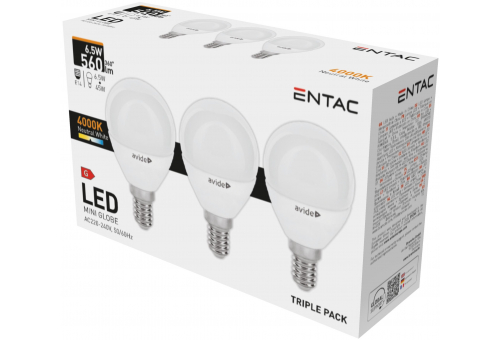 LED Mini Globe E14 6,5W NW 4000K 3er-Pack